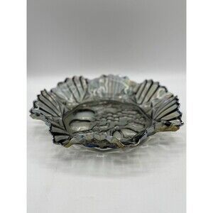 Vintage Indiana Carnival Glass Irridescent Purple Blue Black Fruit Bowl Sawtooth